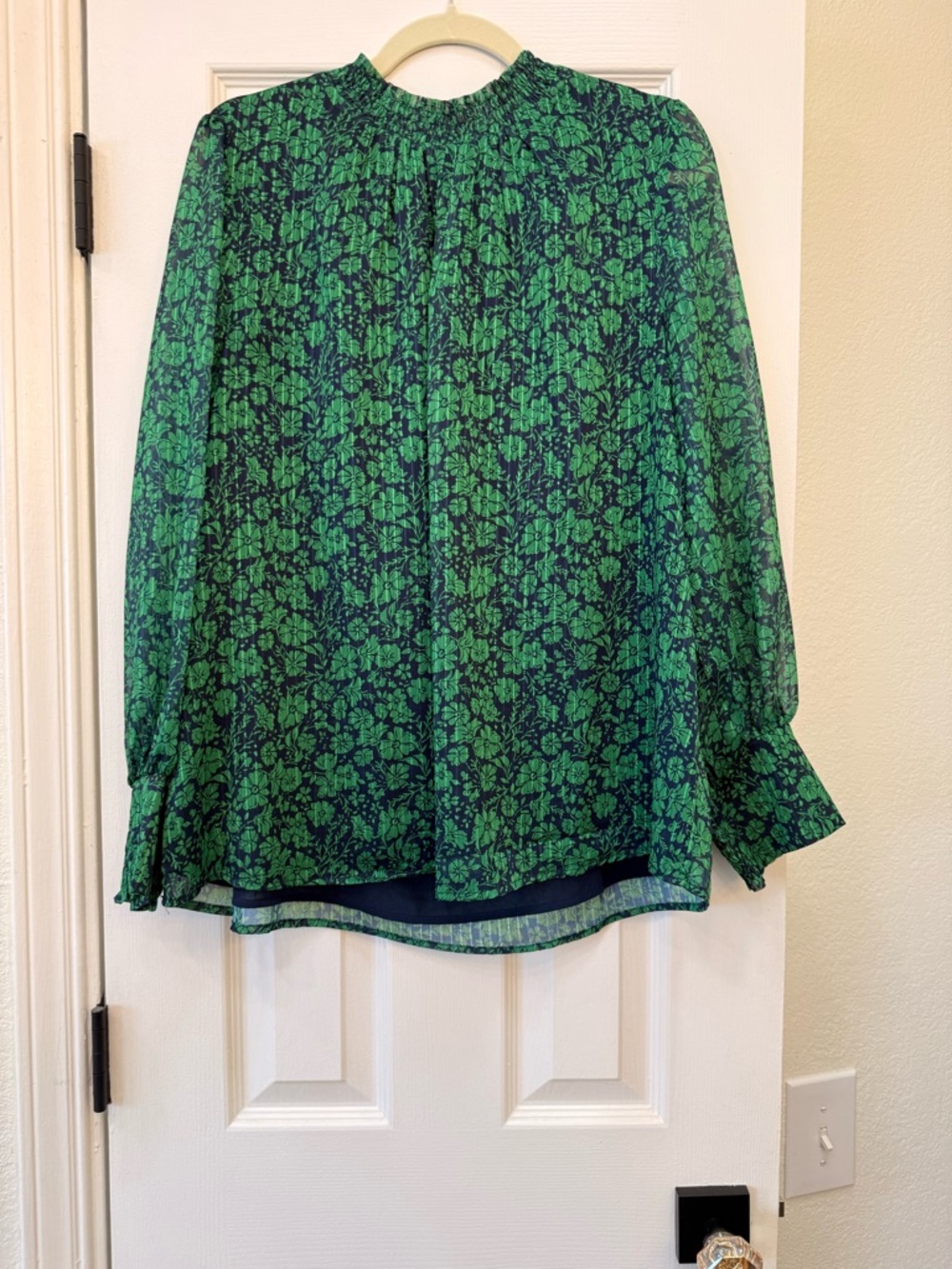 Skies Are Blue - Green Floral Chiffon Women's Blouse